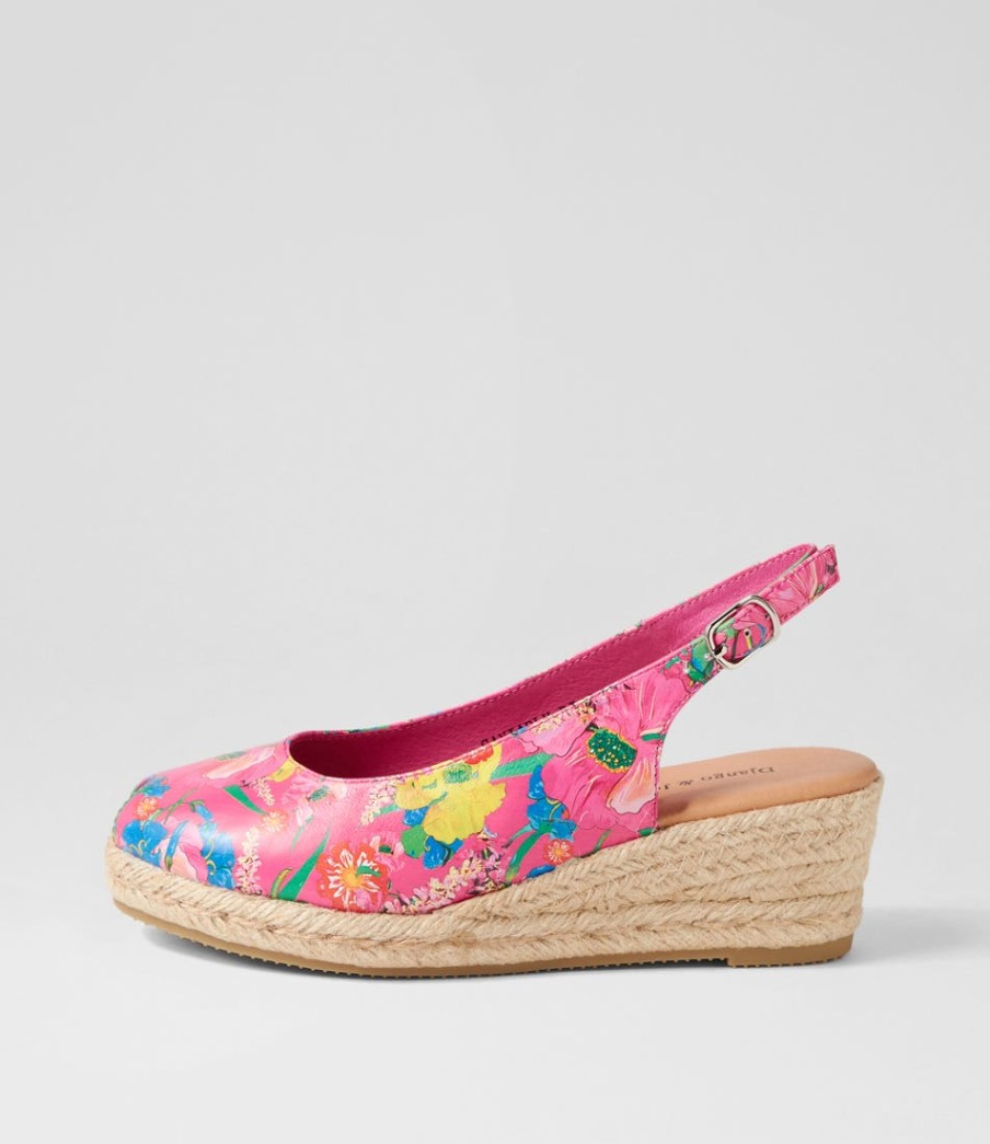 DJANGO & JULIETTE Saniarly Hot Pink Flowermania Leather Sandals | Espadrilles