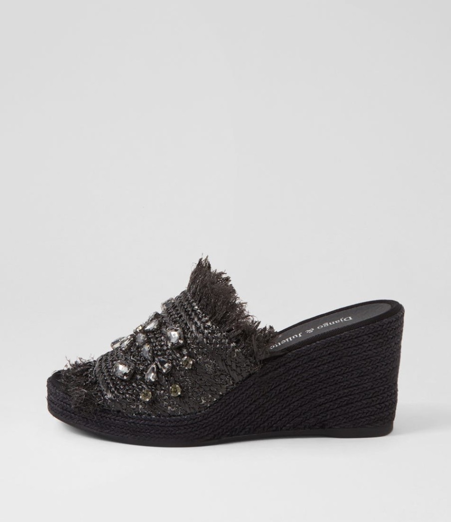 DJANGO & JULIETTE Pitchy Black Synthetic Raffia Espadrilles | Espadrilles