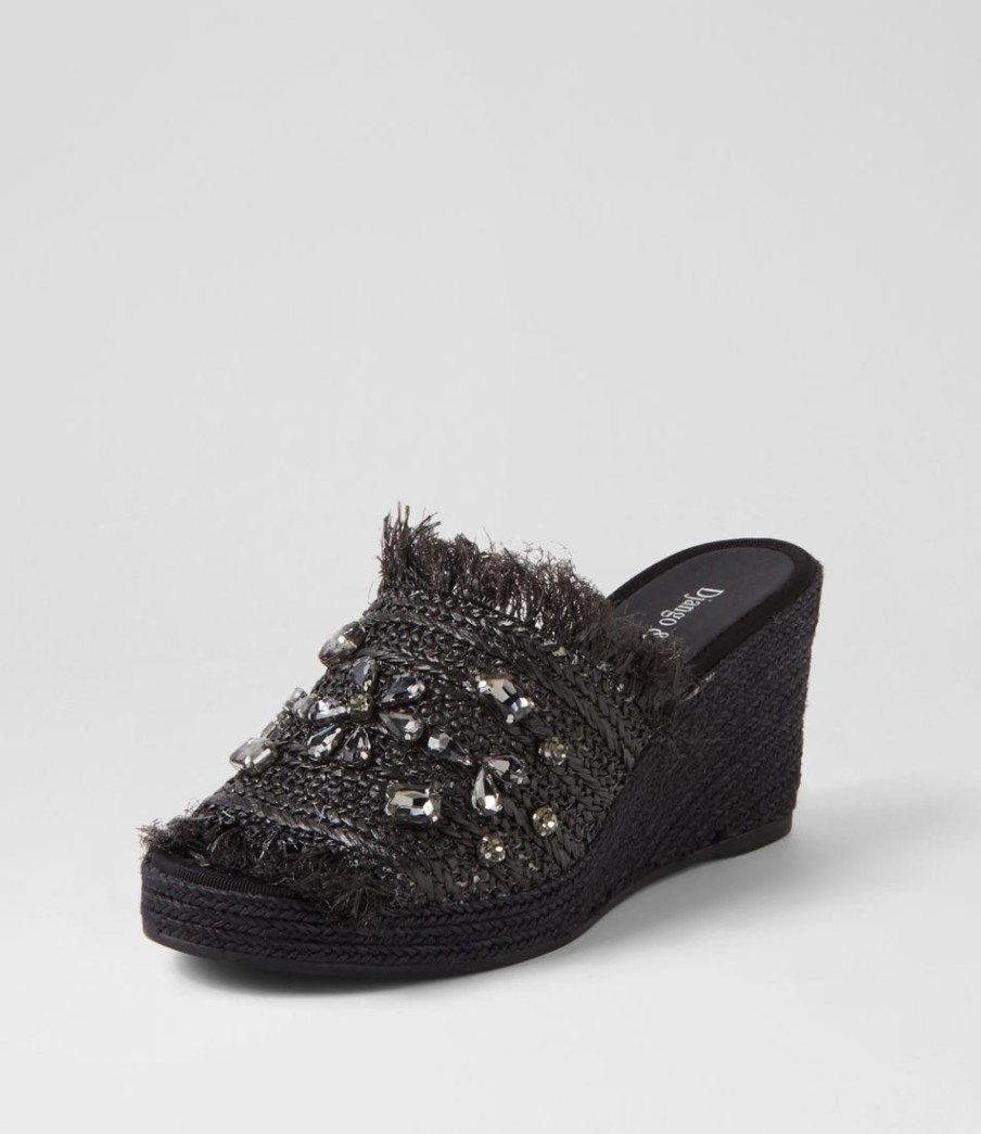 DJANGO & JULIETTE Pitchy Black Synthetic Raffia Espadrilles | Espadrilles