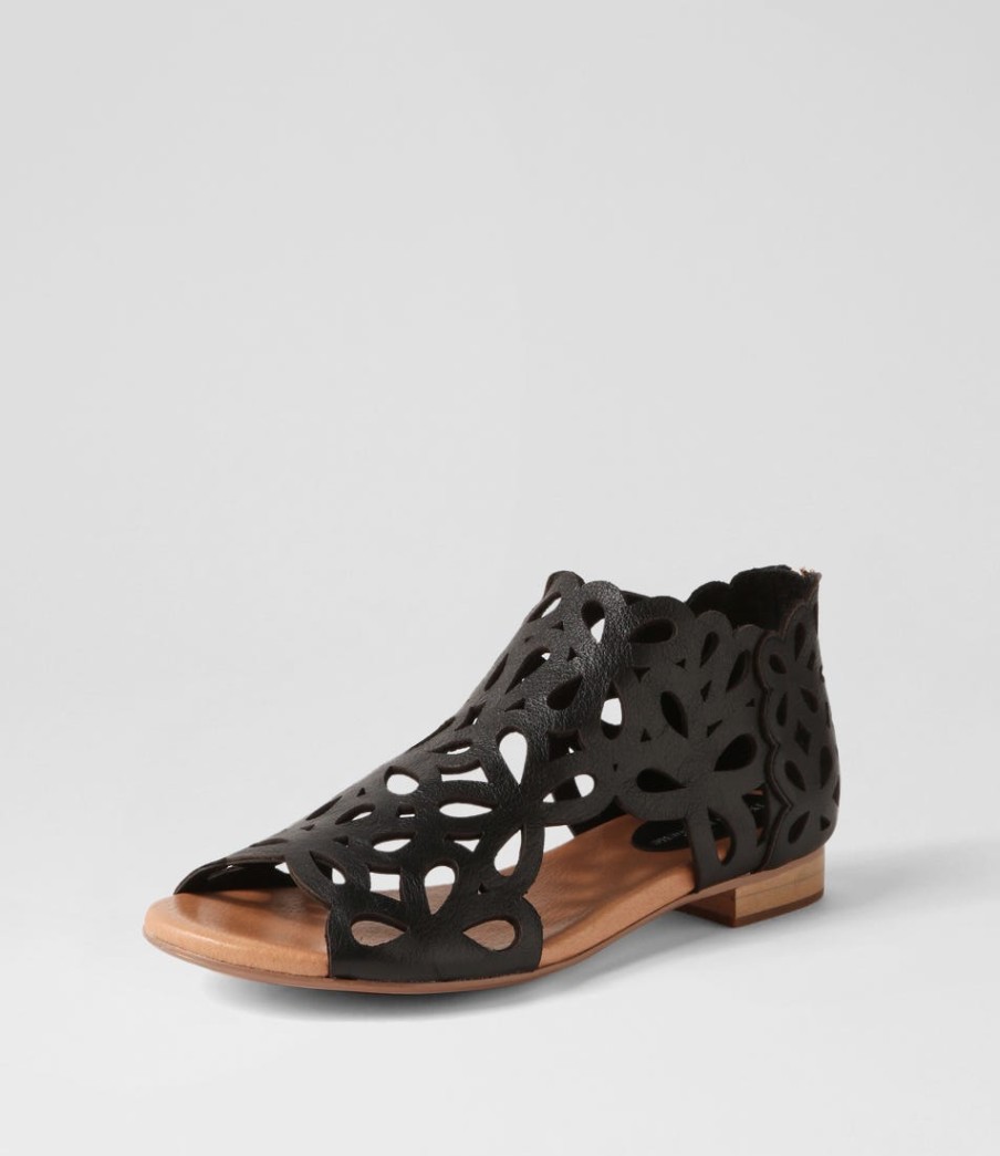 DJANGO & JULIETTE Pietro Black Leather Sandals | Flats