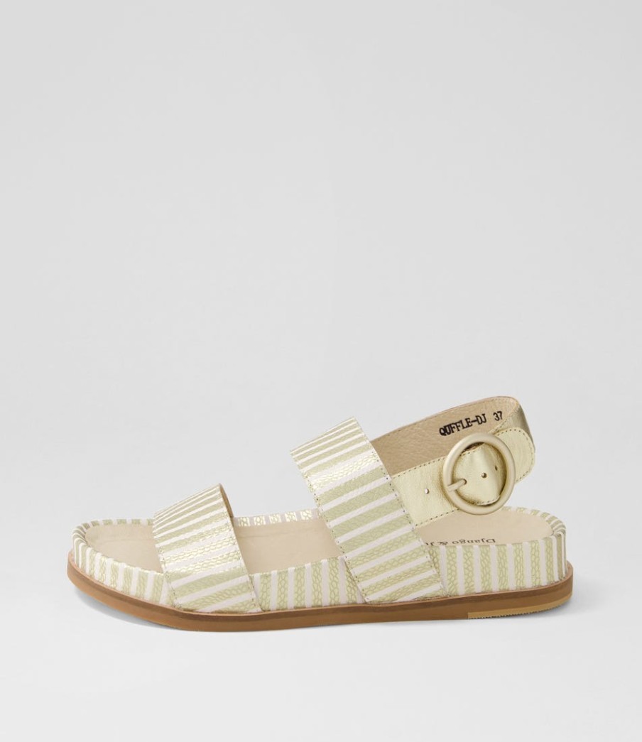 DJANGO & JULIETTE Quffle Milk Gold Stripe Leather Sandals | Flats