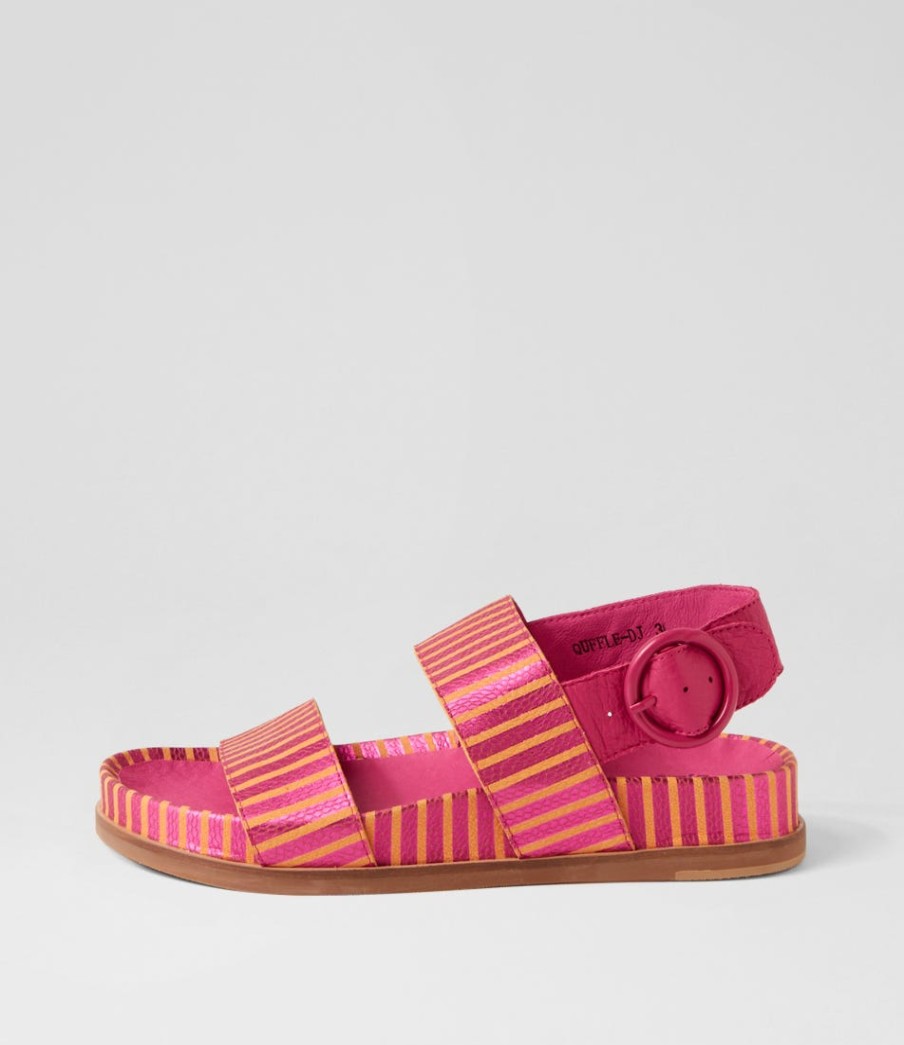 DJANGO & JULIETTE Quffle Fuchsia Orange Stripe Leather Sandals | Flats