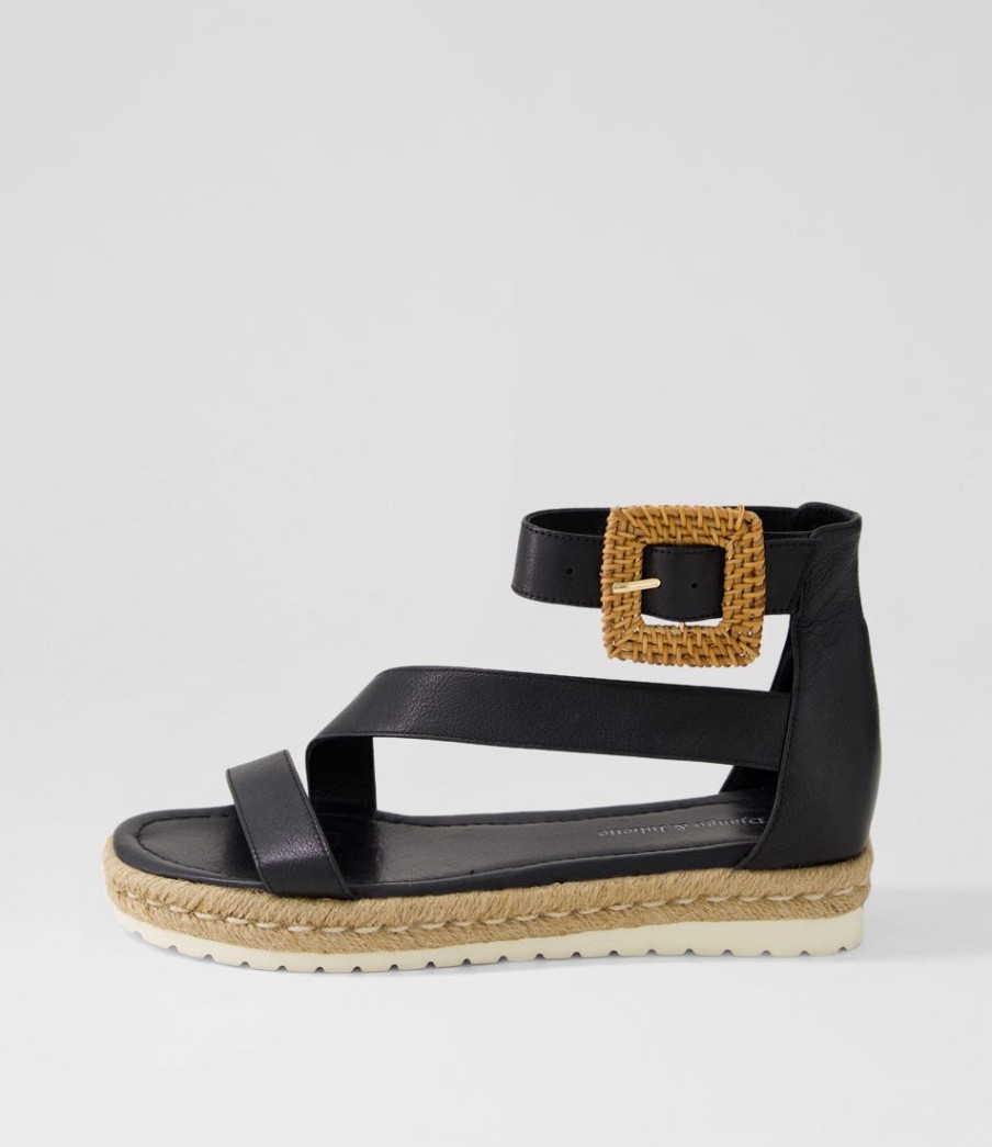 DJANGO & JULIETTE Sisel Black Natural Leather Buckle Espadrilles | Espadrilles