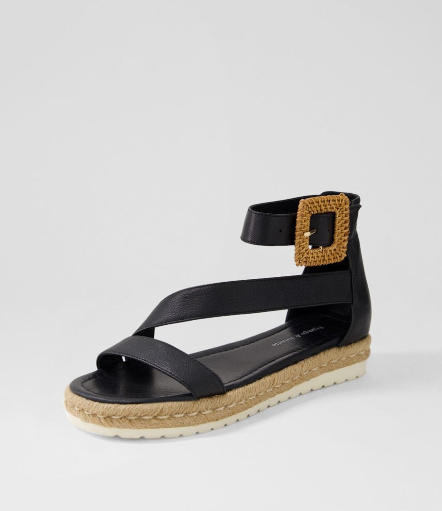 DJANGO & JULIETTE Sisel Black Natural Leather Buckle Espadrilles | Espadrilles