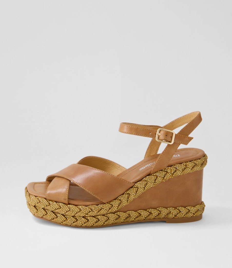 DJANGO & JULIETTE Valrae Tan Leather Sandals | Wedges