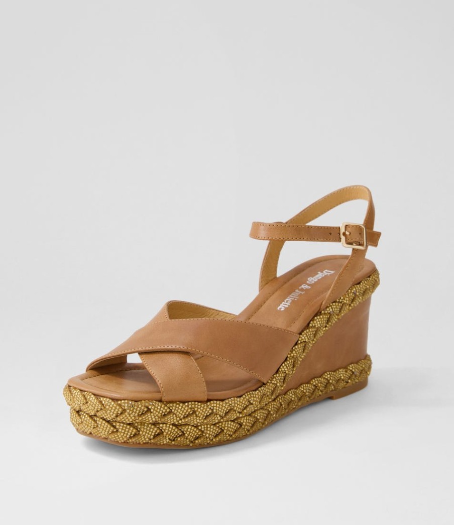 DJANGO & JULIETTE Valrae Tan Leather Sandals | Wedges