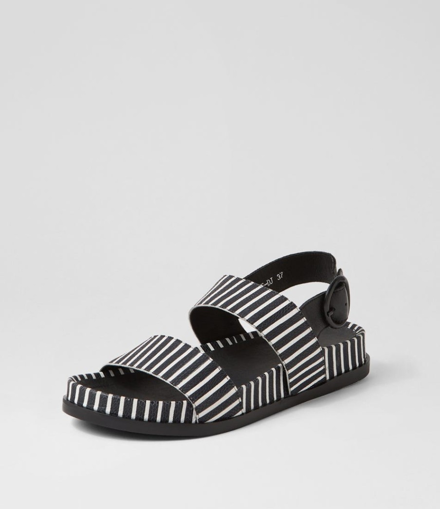 DJANGO & JULIETTE Quffle Black White Stripe Leather Sandals | Flats