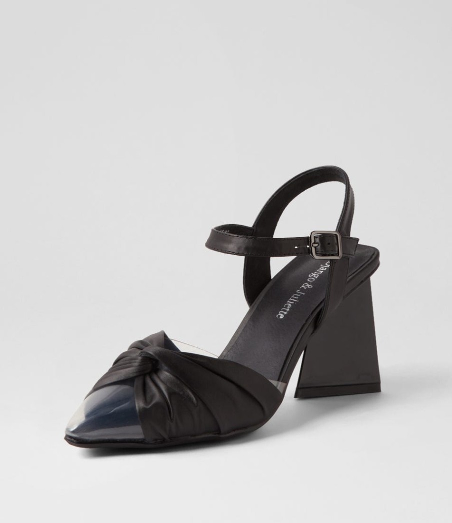 DJANGO & JULIETTE Hivon Clear Black Satin Vinylite Leather Heels | Heels