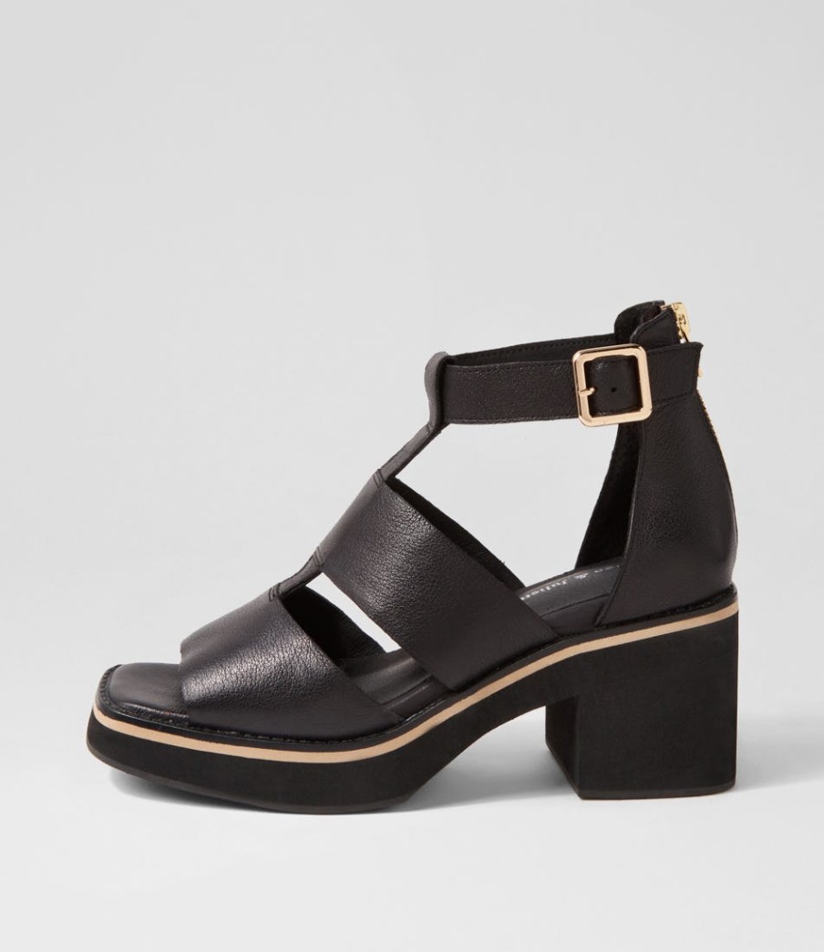 DJANGO & JULIETTE Jasty Black Leather Sandals | Heels