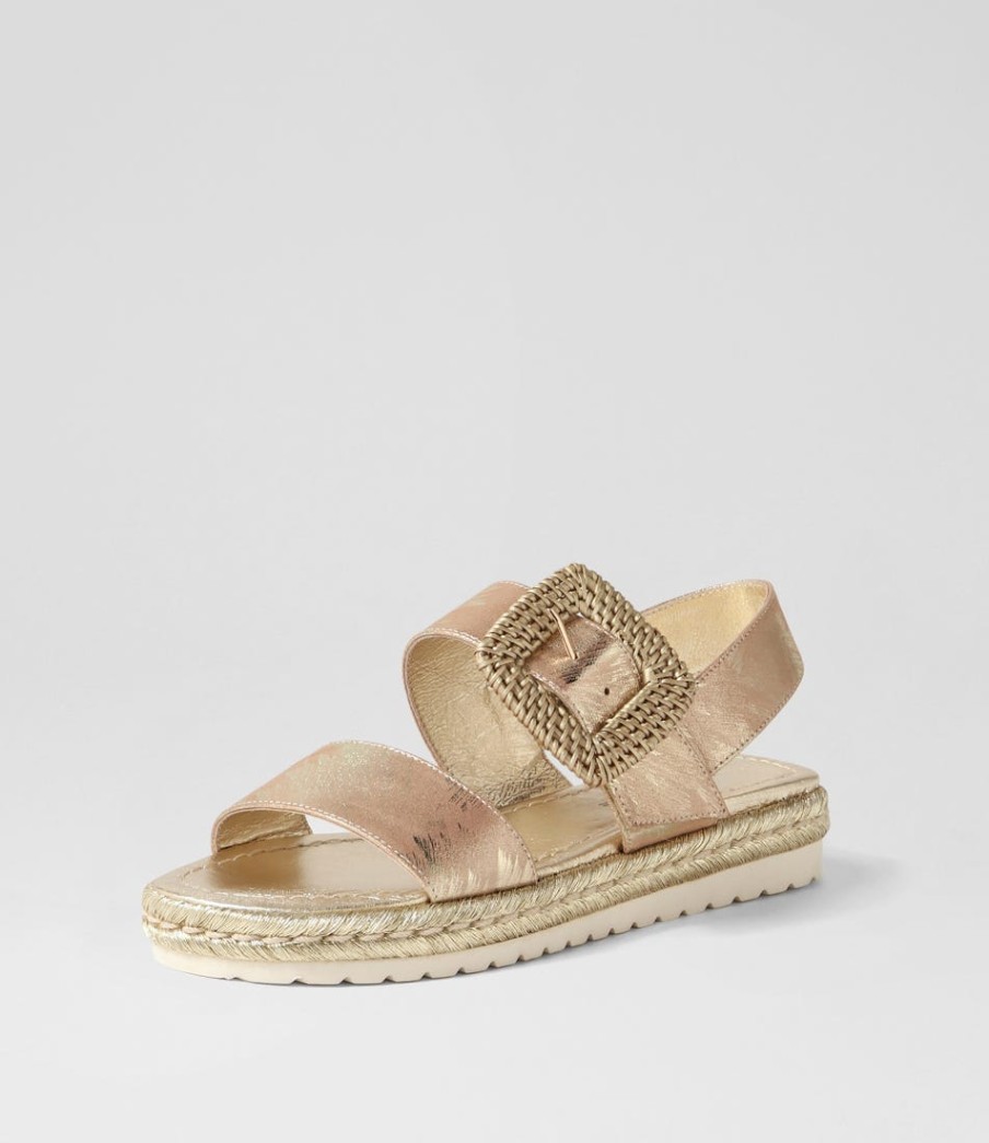 DJANGO & JULIETTE Silas Gold Scratch Leather Buckle Espadrilles | Espadrilles