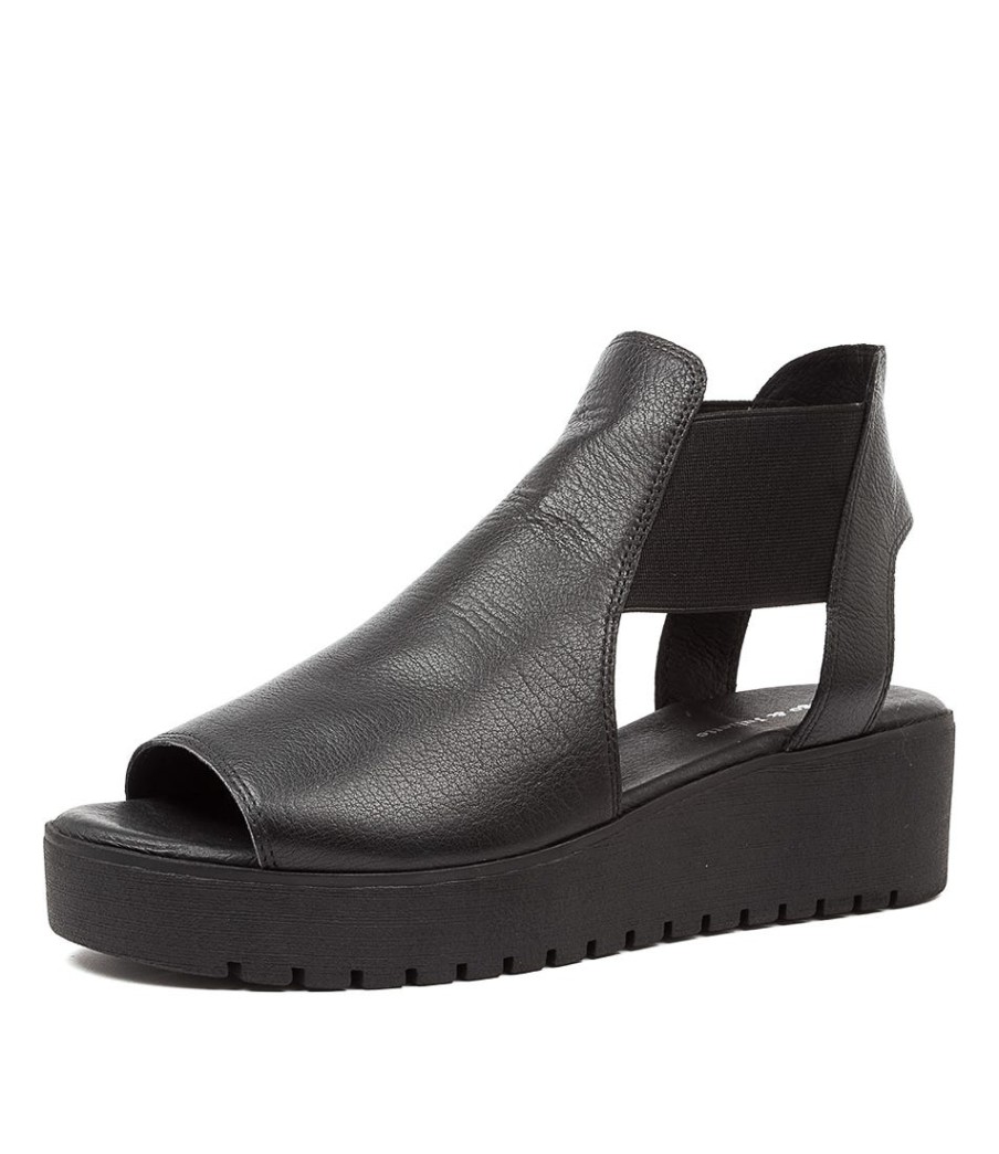 DJANGO & JULIETTE Ozie Black Lea-Blk Sole | Wedges