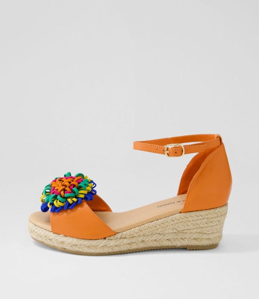 DJANGO & JULIETTE Savea Bright Orange Leather Suede Espadrilles | Espadrilles