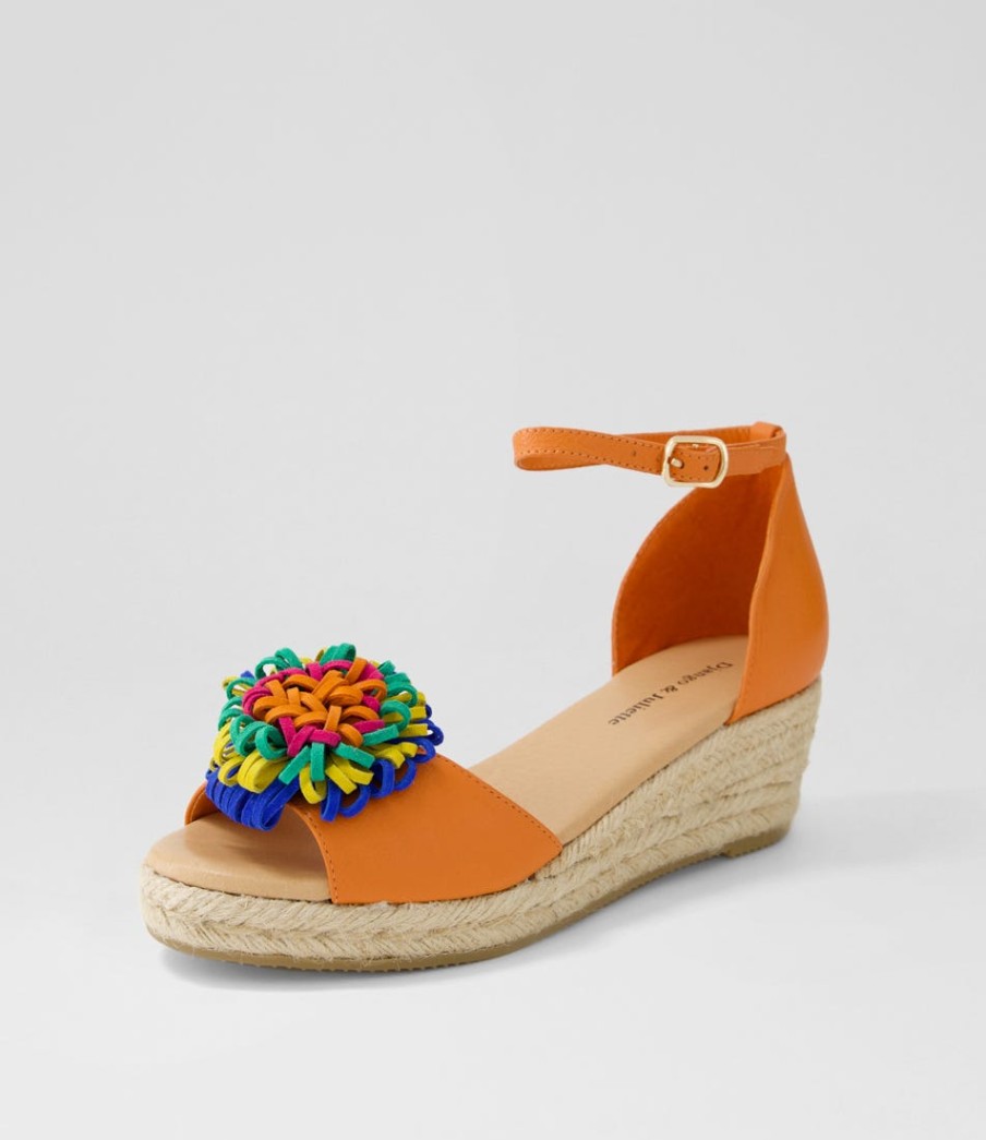 DJANGO & JULIETTE Savea Bright Orange Leather Suede Espadrilles | Espadrilles
