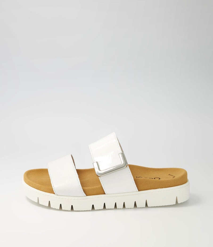 GABOR Harper Weiss Patent Leather Slides | Comfort