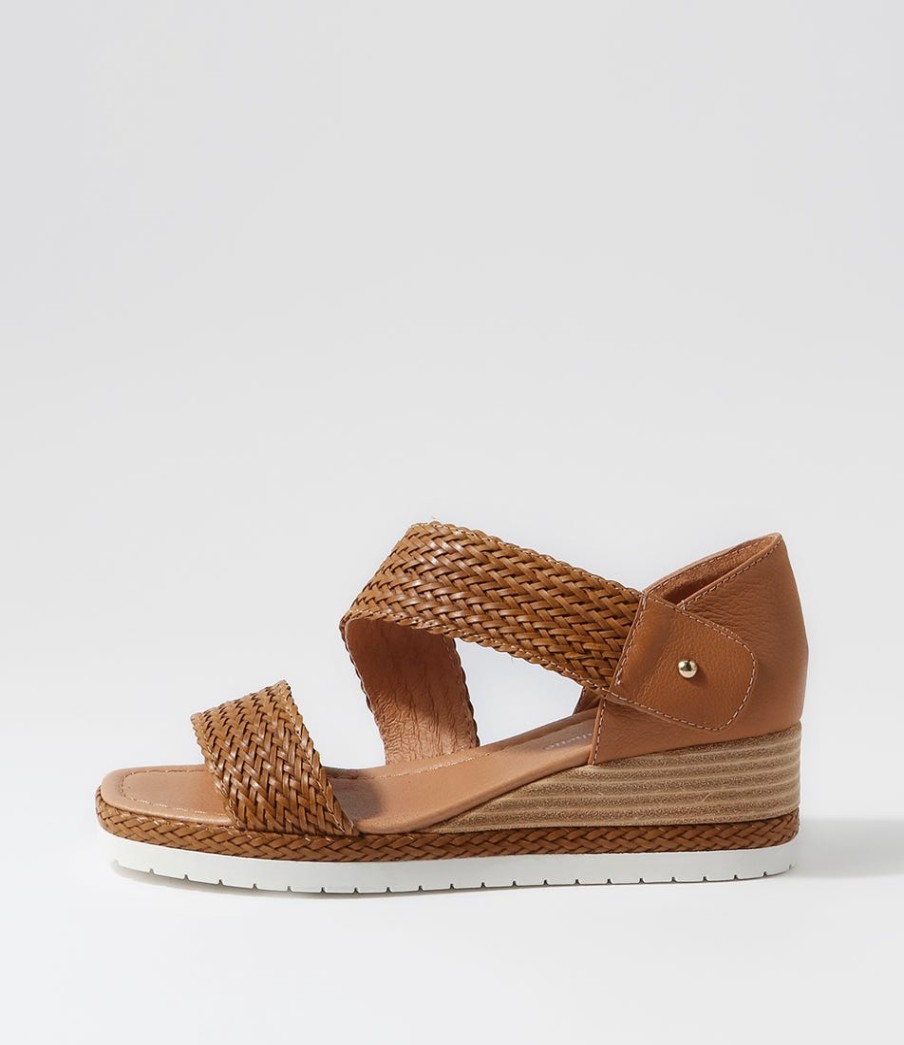 DJANGO & JULIETTE Ide Dark Tan Weave Leather Sandals | Espadrilles