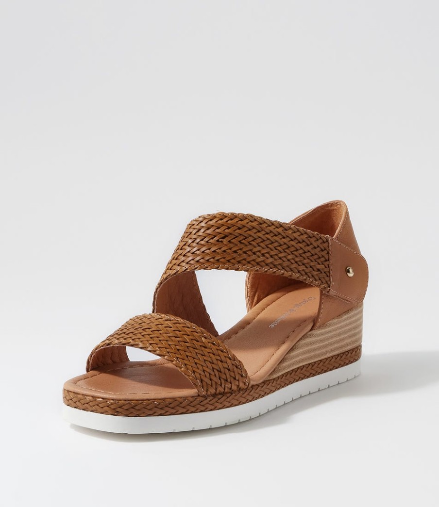 DJANGO & JULIETTE Ide Dark Tan Weave Leather Sandals | Espadrilles