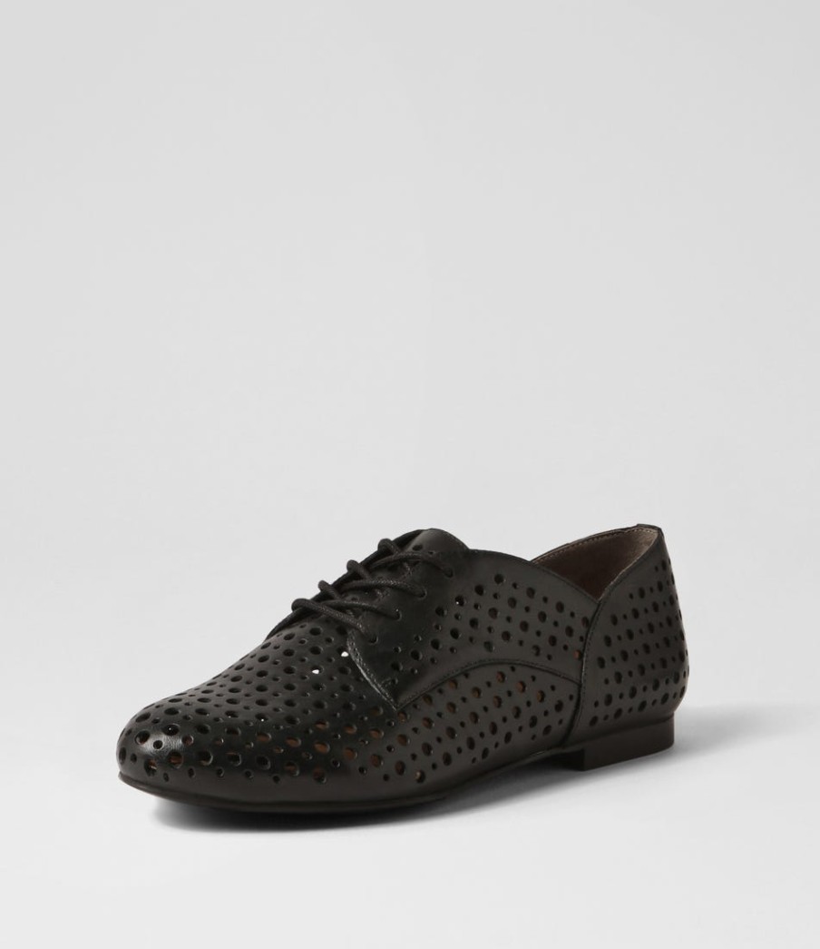 ZIERA Clarey Xf Black Leather Lace Up Flats | Flats