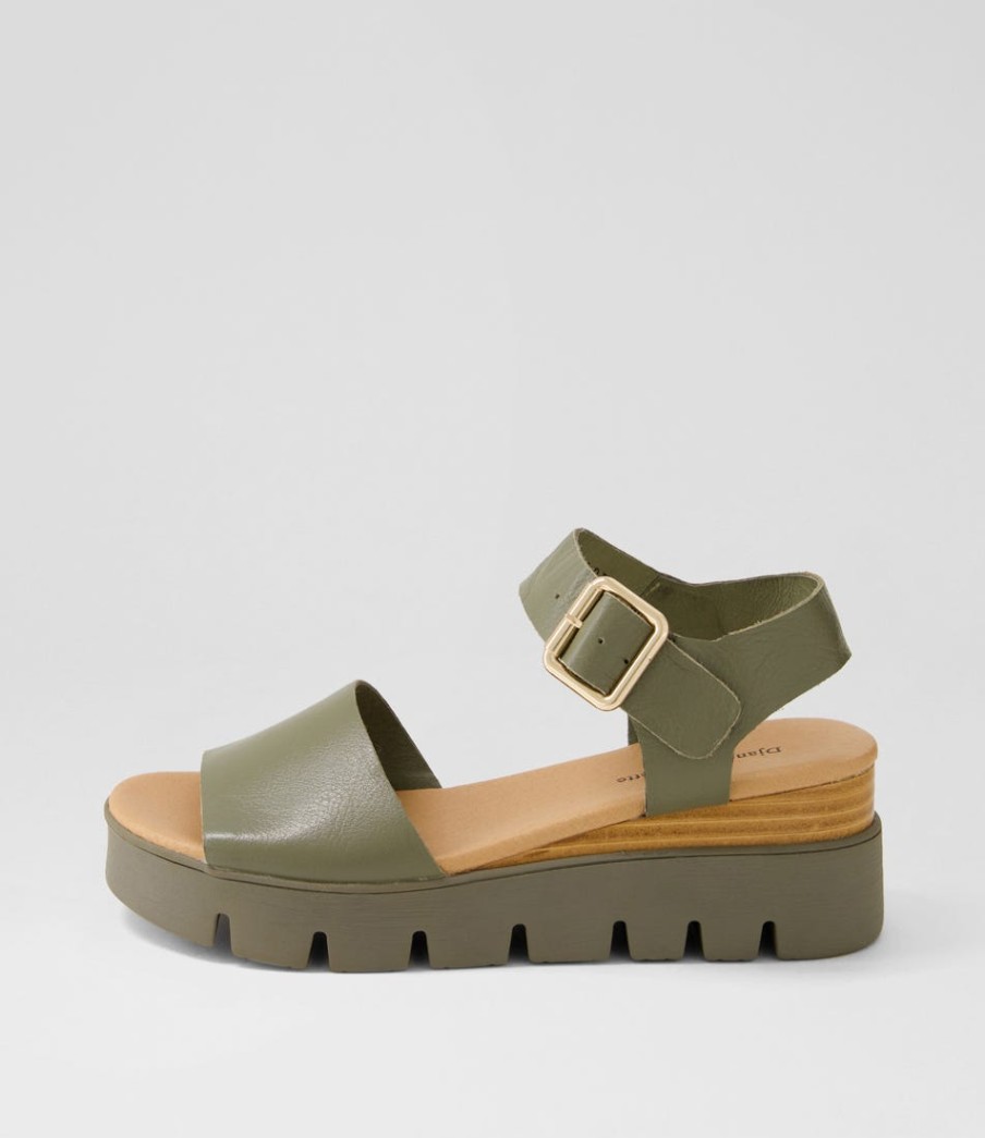 DJANGO & JULIETTE Reesen Olive Leather Sandals | Wedges