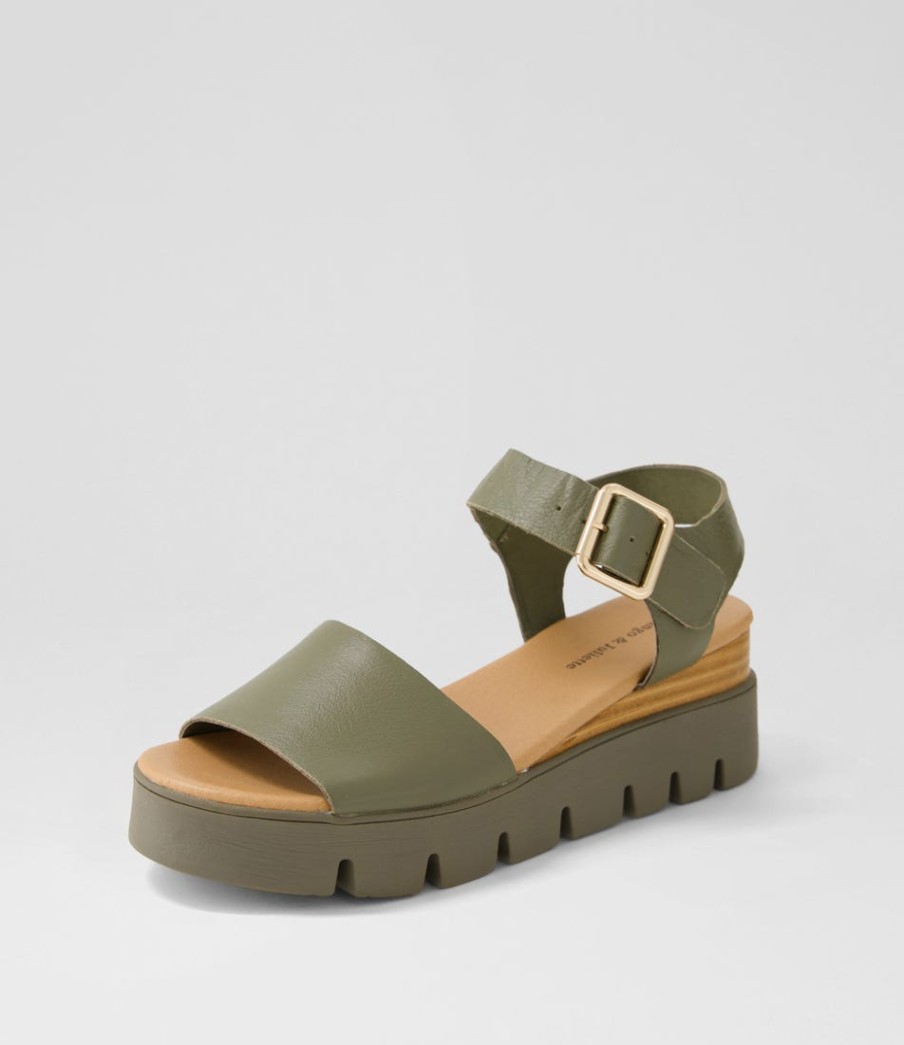 DJANGO & JULIETTE Reesen Olive Leather Sandals | Wedges