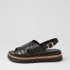 DJANGO & JULIETTE Sasi Black Croc Leather Sandals | Wedges