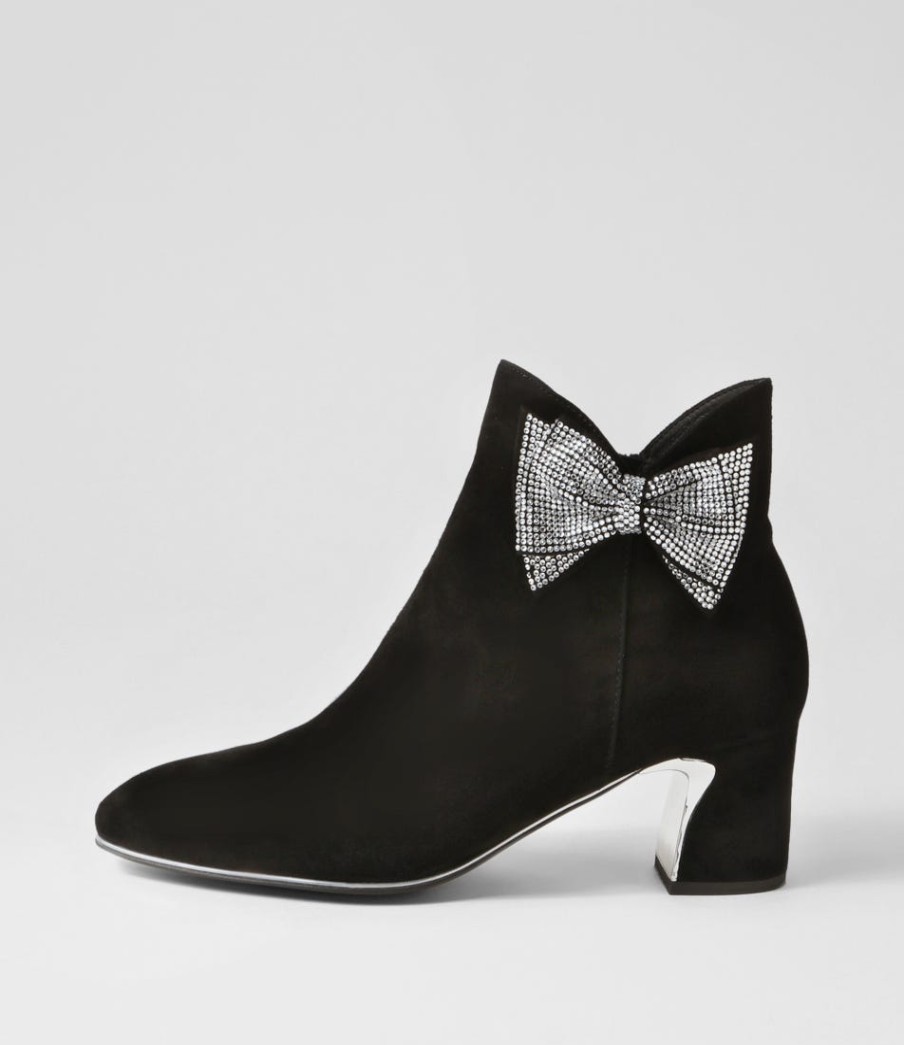 DJANGO & JULIETTE Jeya Black Silver Suede Jewels Ankle Boots | Boots