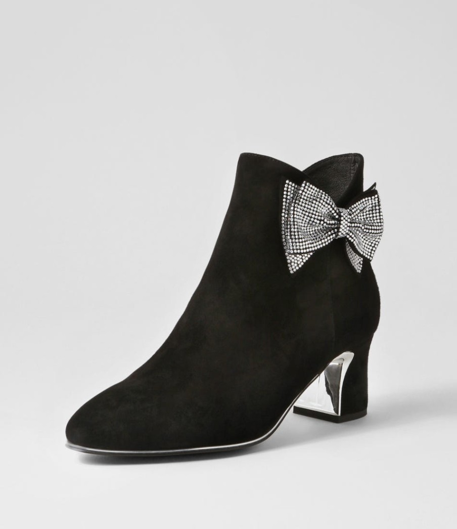 DJANGO & JULIETTE Jeya Black Silver Suede Jewels Ankle Boots | Boots
