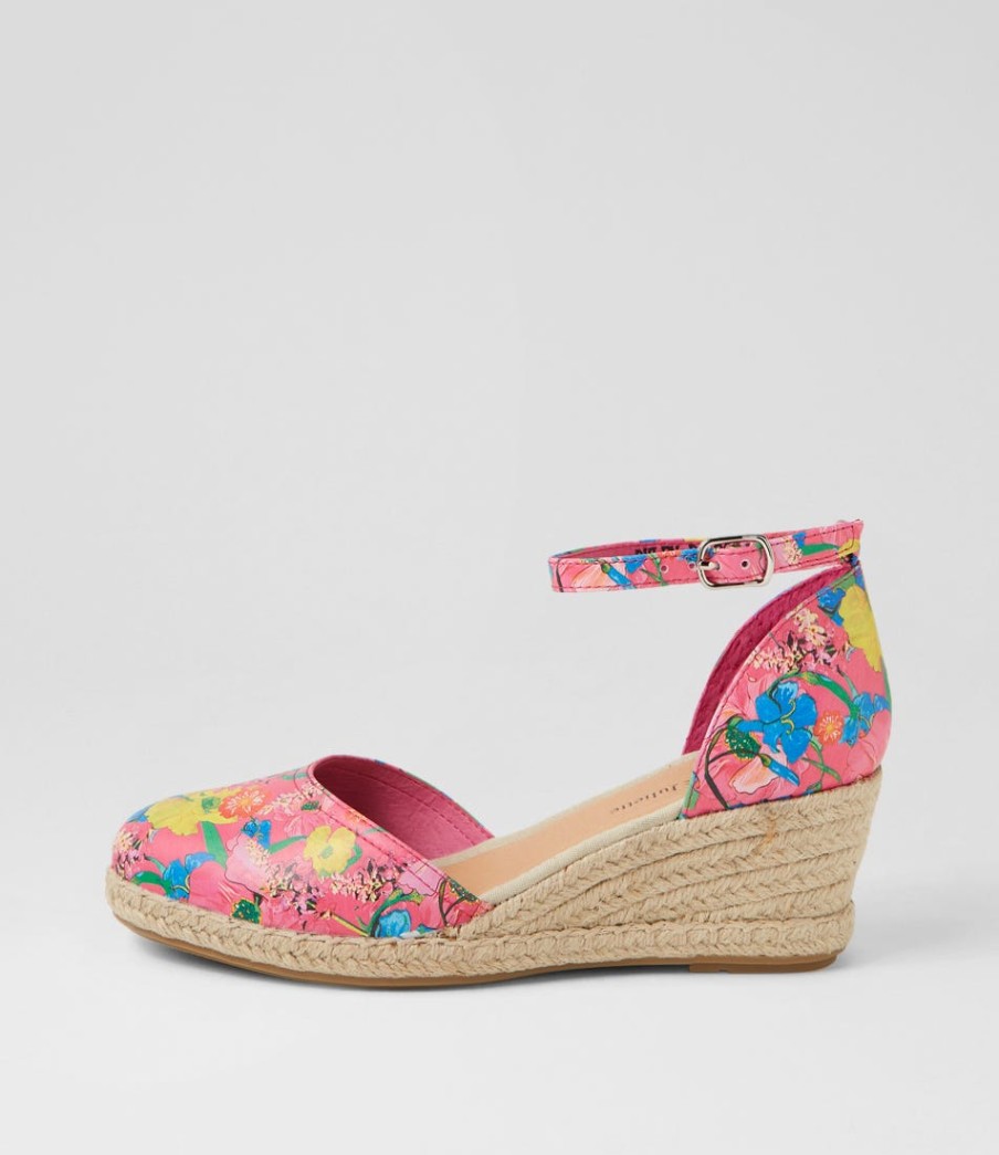 DJANGO & JULIETTE Rylen Hot Pink Flowermania Leather Wedges | Espadrilles