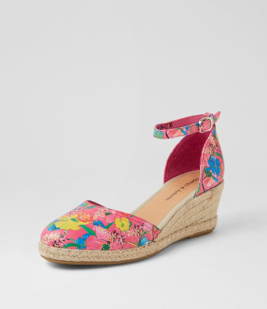 DJANGO & JULIETTE Rylen Hot Pink Flowermania Leather Wedges | Espadrilles
