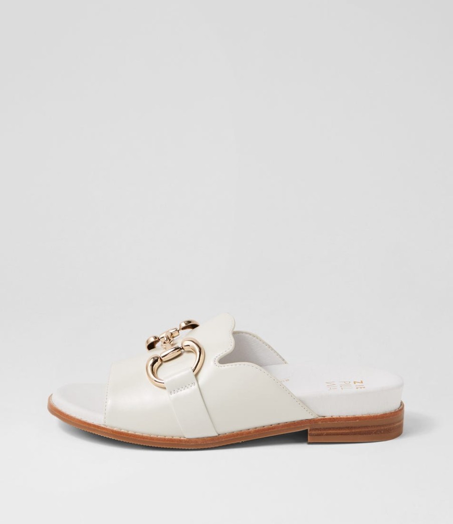 ZIERA Jekkela W White Leather Slides | Flats