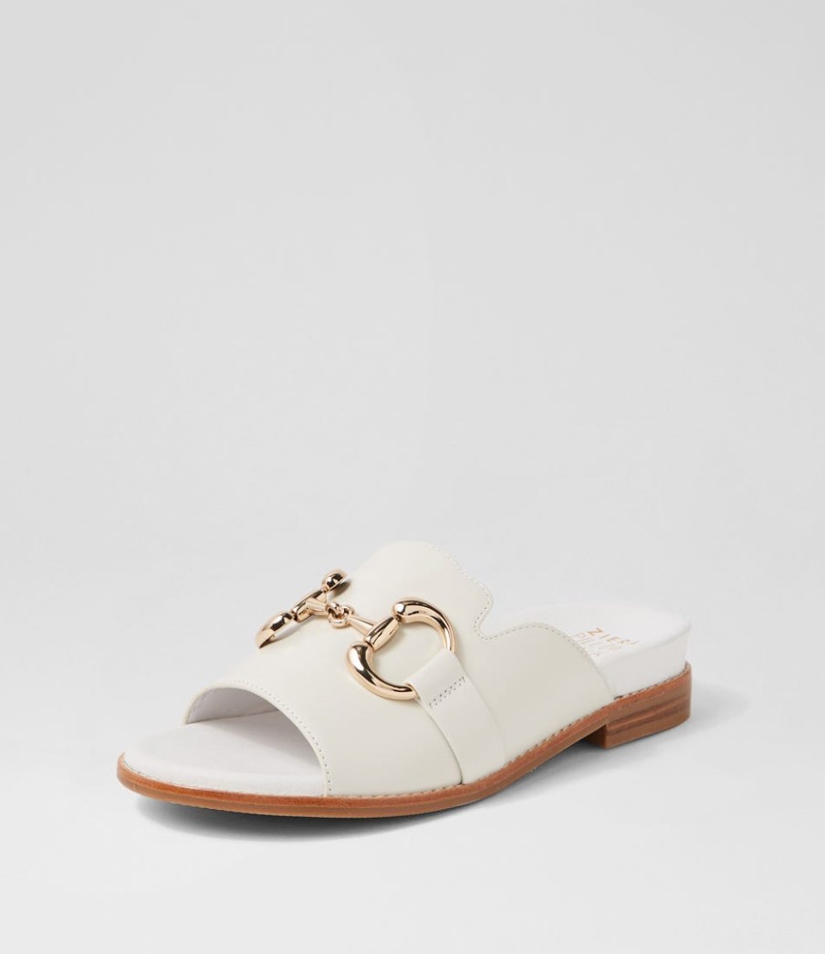 ZIERA Jekkela W White Leather Slides | Flats