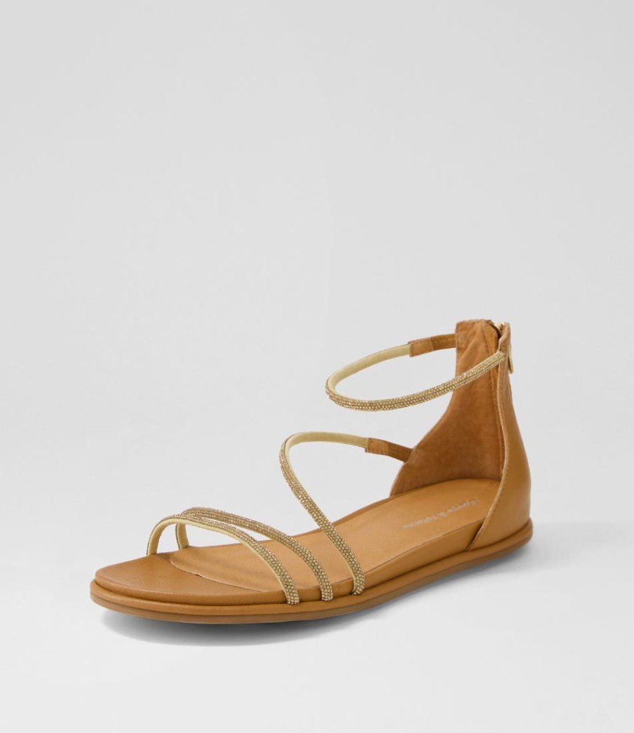 DJANGO & JULIETTE Bonn Tan Jewel Fabric Leather Sandals | Flats