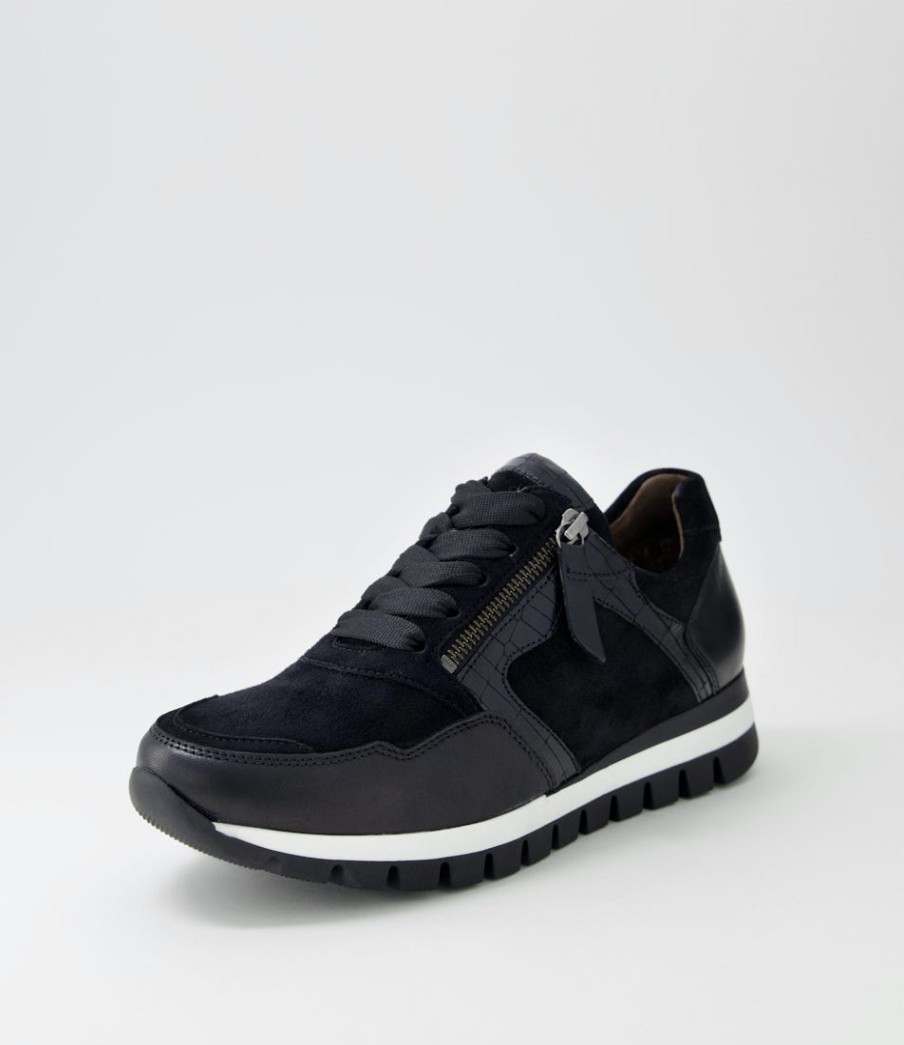 GABOR Frauke Schwarz Leather Sneakers | Comfort