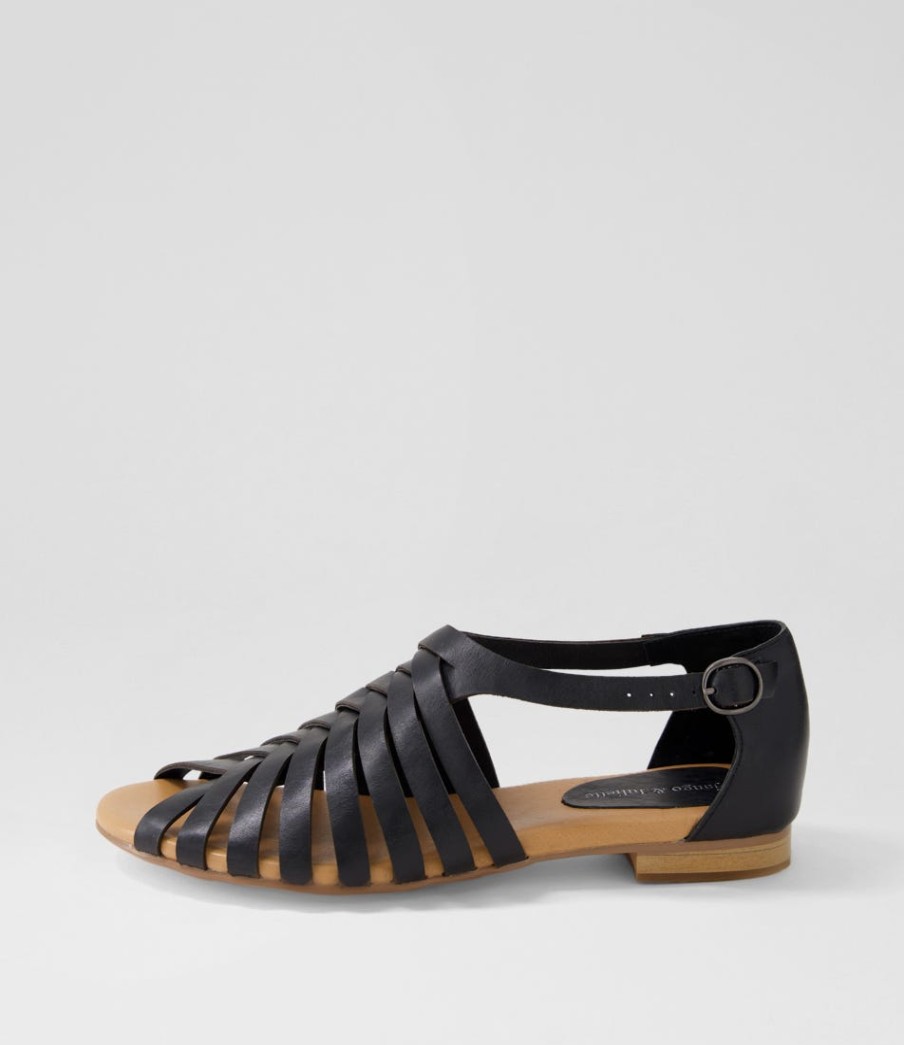 DJANGO & JULIETTE Pleva Black Leather Sandals | Flats
