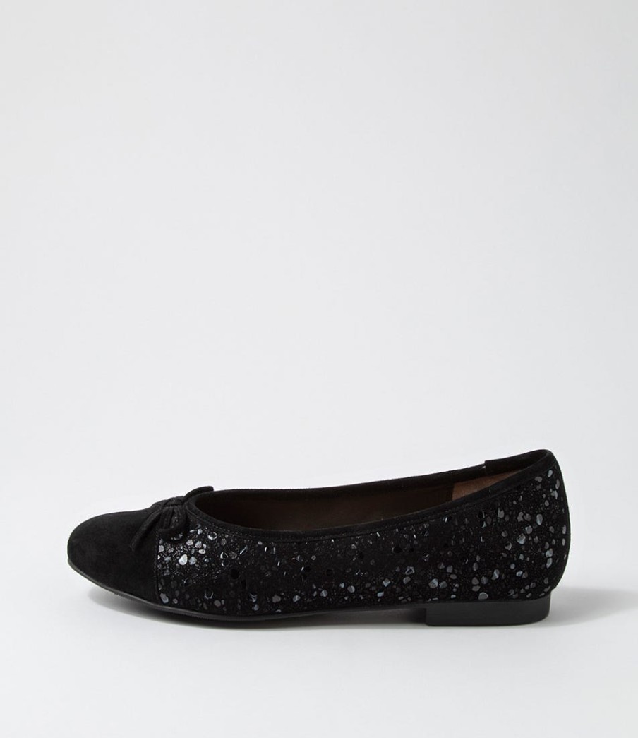 ZIERA Chelsea Xf Black Sparkle Suede Ballet Flats | Comfort