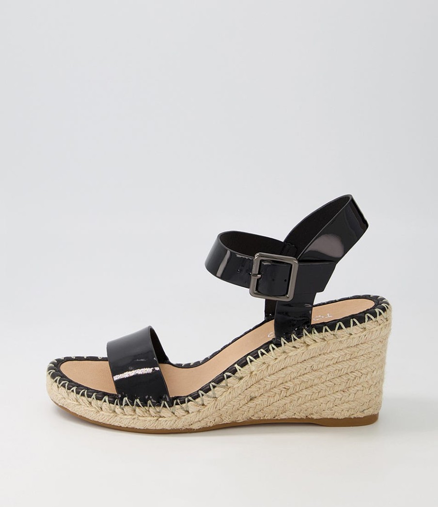 TOP END Grogor Black Patent Leather Sandals | Wedges
