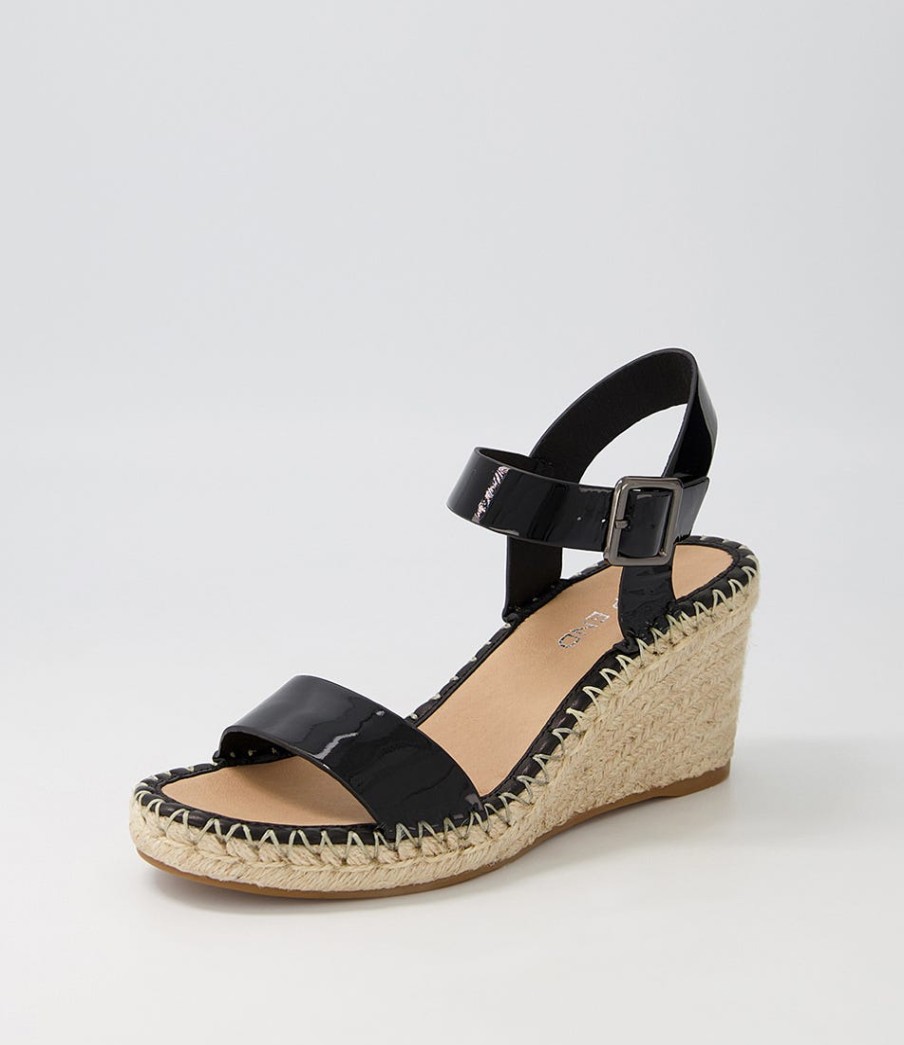 TOP END Grogor Black Patent Leather Sandals | Wedges