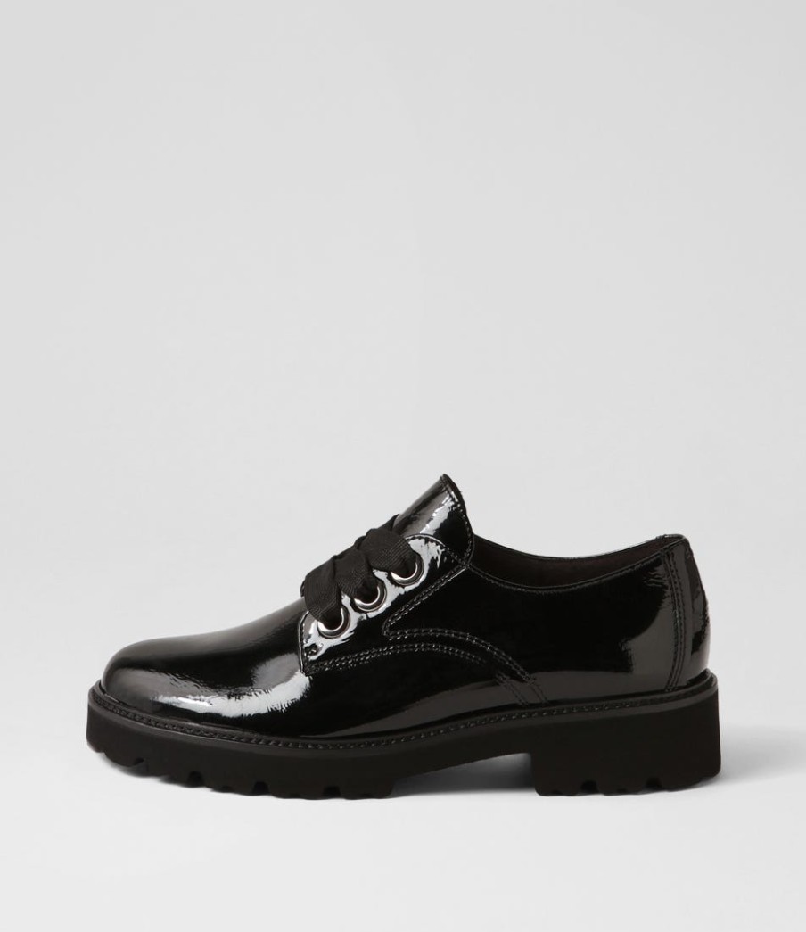 GABOR Lina Schwarz Patent Leather Lace Up Flats | Comfort