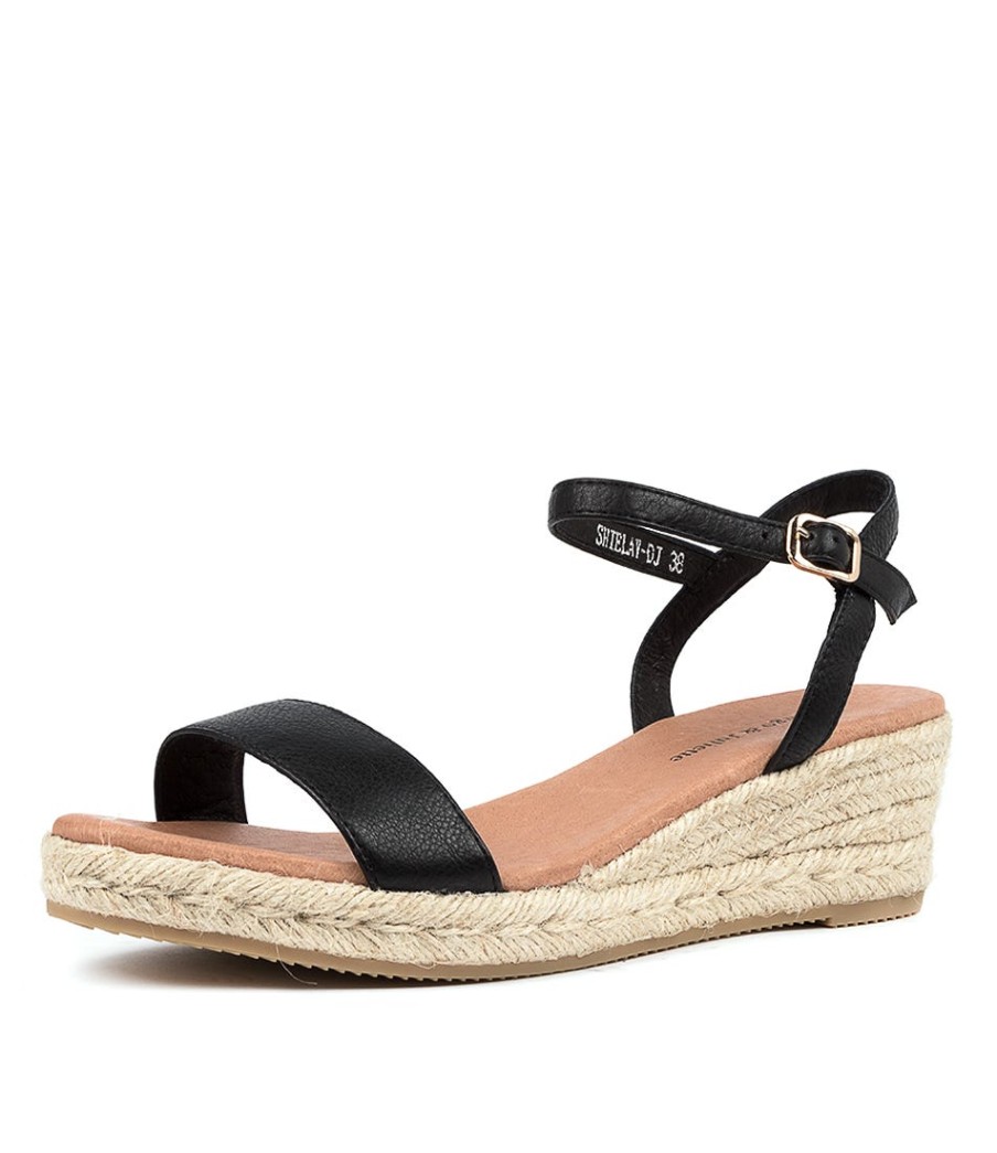 DJANGO & JULIETTE Shielay Lrg Black Leather | Espadrilles