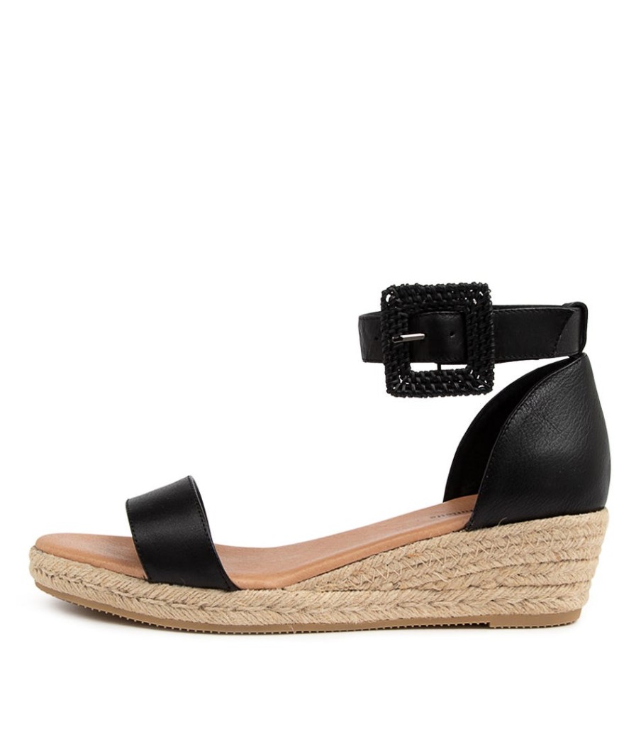 DJANGO & JULIETTE Sprout Lrg Black Leather | Espadrilles
