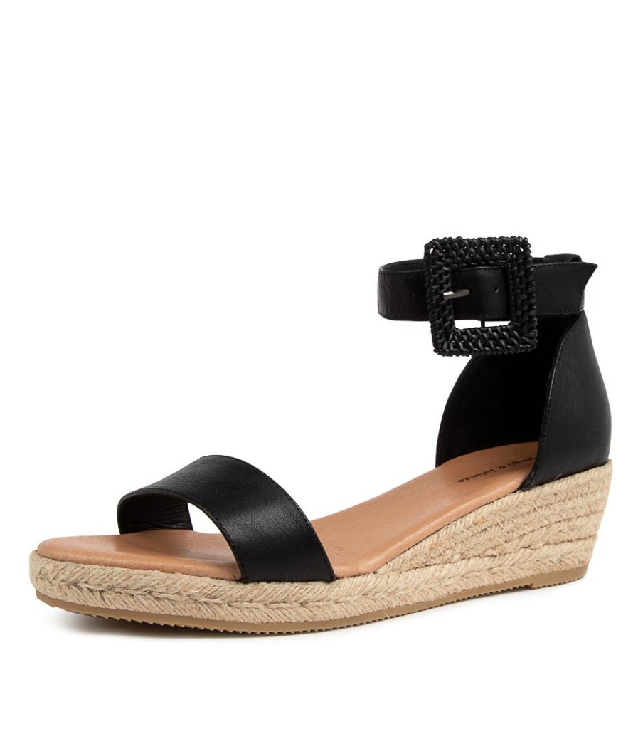 DJANGO & JULIETTE Sprout Lrg Black Leather | Espadrilles