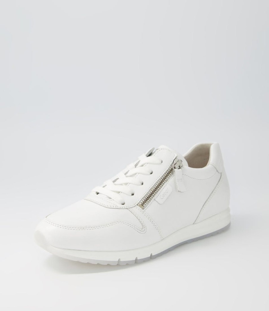 GABOR Manel Weiss Leather Sneakers | Comfort
