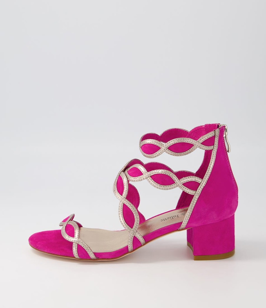 DJANGO & JULIETTE Ailani Fuchsia Platino Suede Leather Sandals | Heels