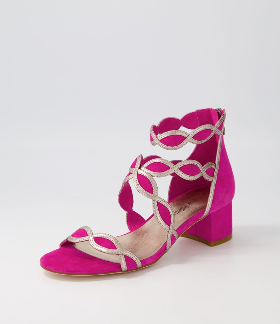 DJANGO & JULIETTE Ailani Fuchsia Platino Suede Leather Sandals | Heels
