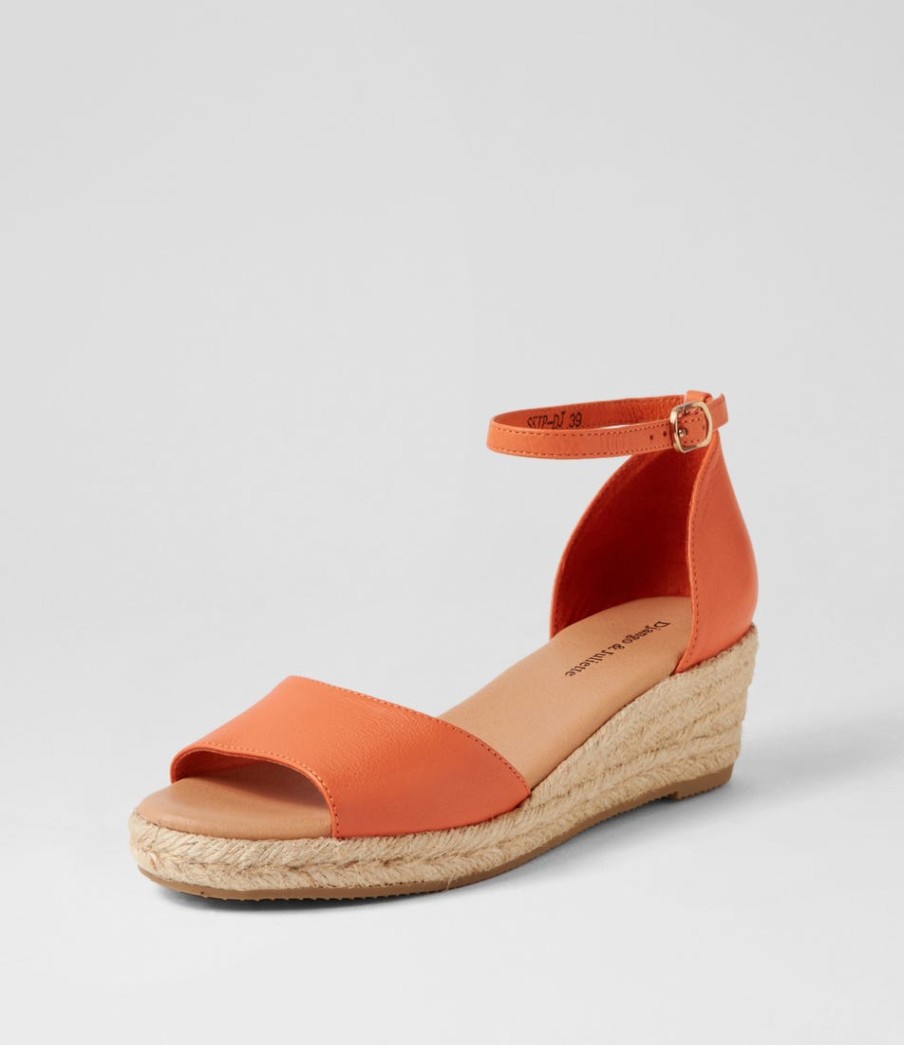 DJANGO & JULIETTE Skip Bright Orange Natural Rope Leather Espadrilles | Espadrilles