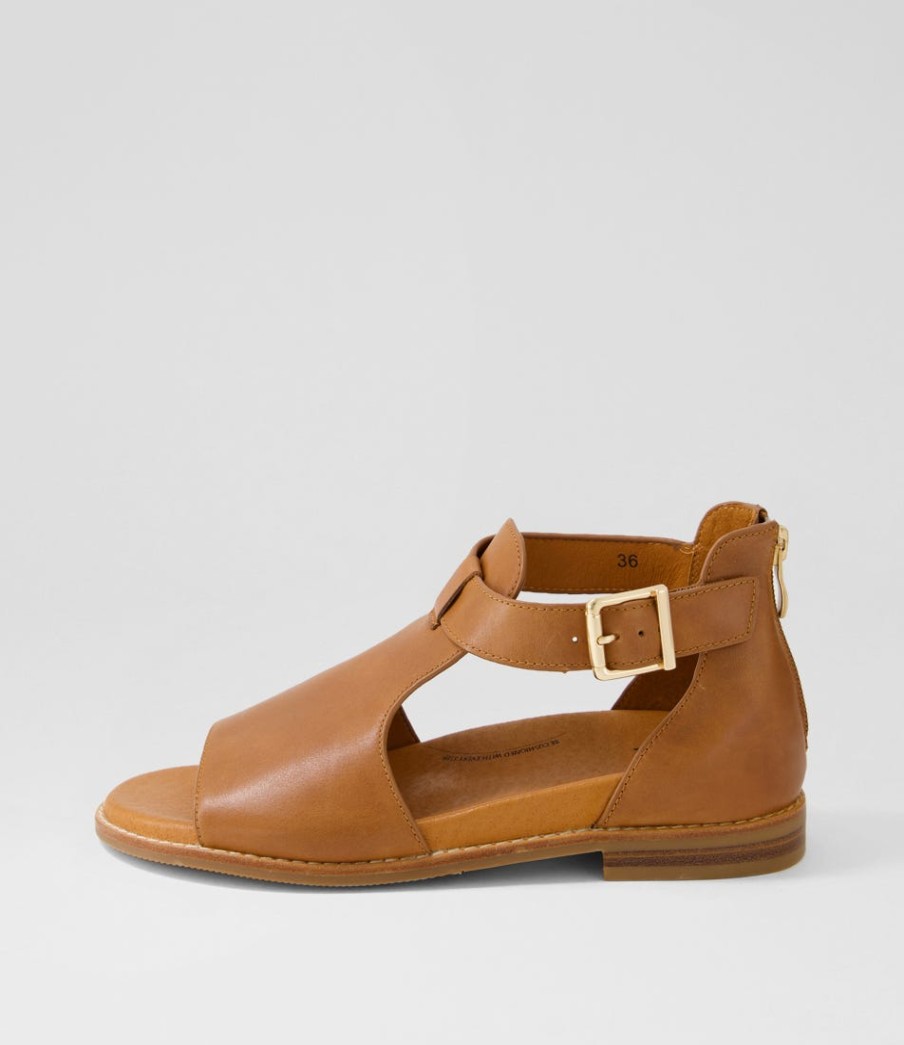 ZIERA Jeskie W Tan Leather Sandals | Flats