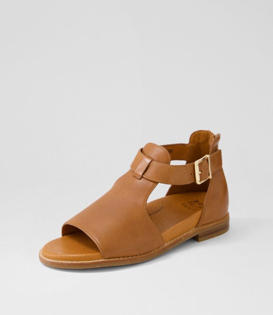 ZIERA Jeskie W Tan Leather Sandals | Flats