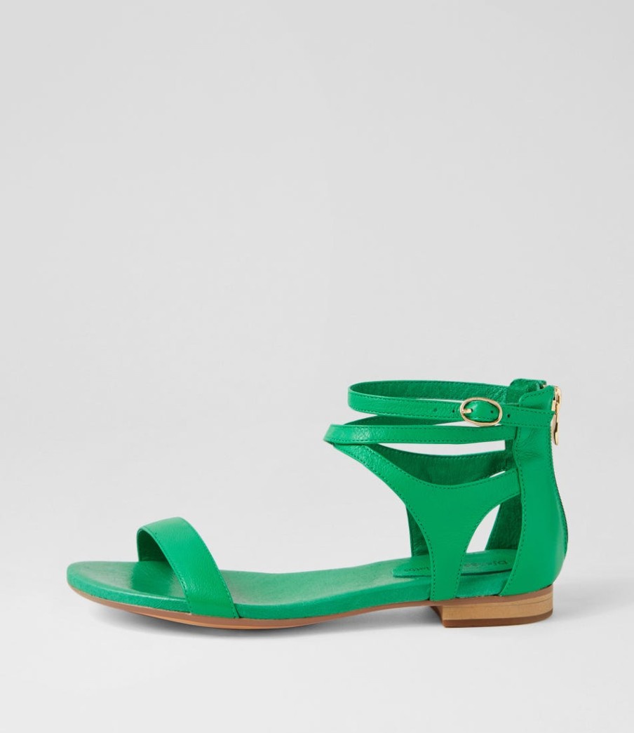 DJANGO & JULIETTE Please Bright Emerald Leather Sandals | Flats