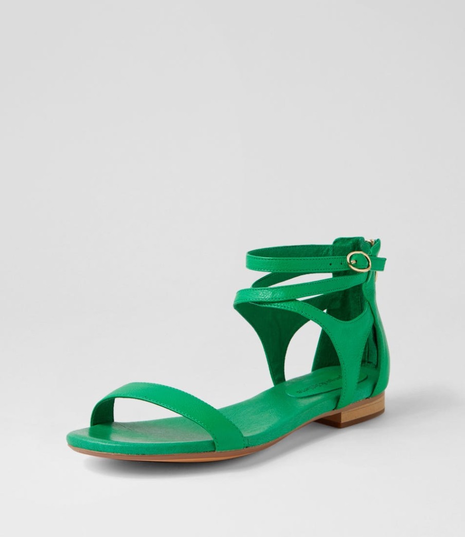 DJANGO & JULIETTE Please Bright Emerald Leather Sandals | Flats
