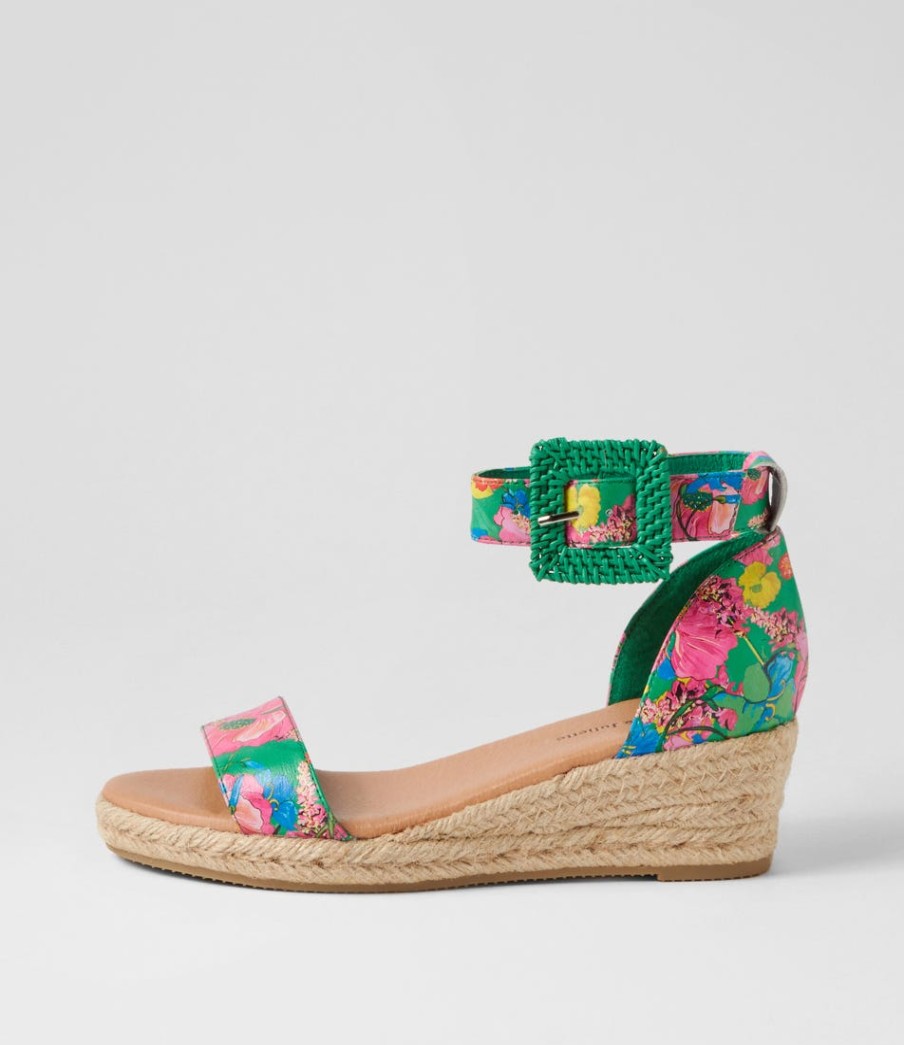 DJANGO & JULIETTE Sprout Emerald Flowermania Leather Sandals | Espadrilles