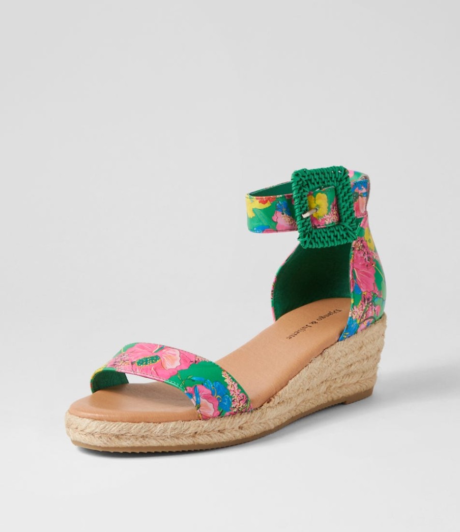 DJANGO & JULIETTE Sprout Emerald Flowermania Leather Sandals | Espadrilles